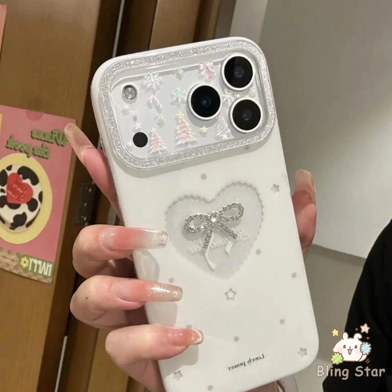 เคสไอโฟน15 17 เคส สำหรับ IPhone 11 17 15 12 13 16 14 Pro Max X XS XR Max 7 6 6s 8 Plus เคสเพล์รสหัวใจโบว์ป้องกันสงกรานต์