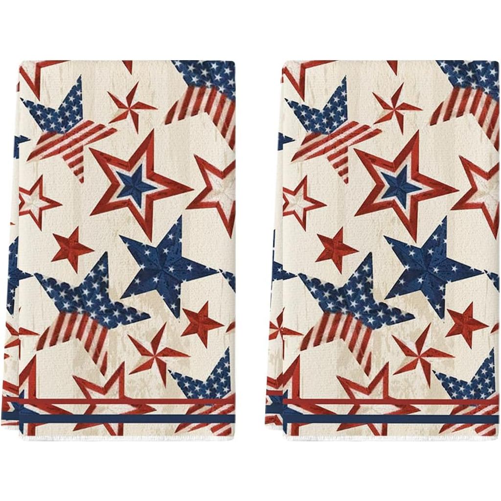 Artoid Mode Strip-Shaped America Stars Patriotic 4th of July ผ้าขนหนูจาน, 18x26 นิ้ว Memorial Day ตก