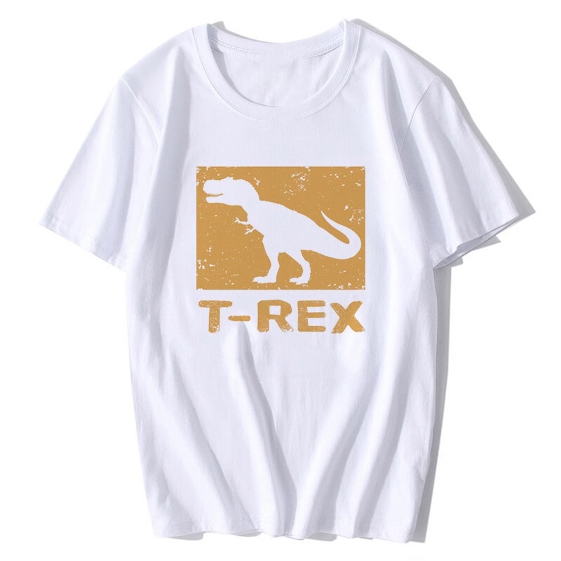 CODRetro สีส้ม T-Rex Silhouette การพิมพ์ TShirt ฤดูร้อนแฟชั่นผู้ชายรอบคอแขนสั้นเสื้อยืดเกาหลี EGJ0