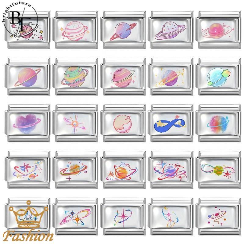 Epoxy Planet Series สร้อยข้อมือ Charm อิตาเลี่ยน Fit 9 มม.สร้อยข้อมือสแตนเลส DIY เครื่องประดับทําอุปกรณ์เสริม Retro บุคลิกภาพโมดูลสร้อยข้อมืออุปกรณ์เสริม
