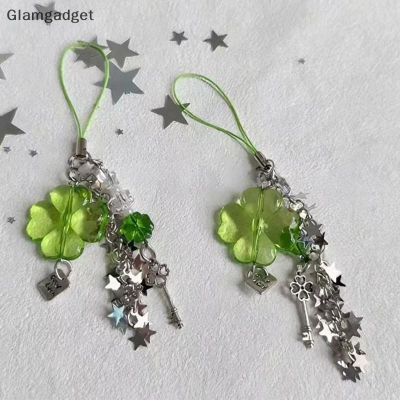 [Glg] Luy Four-Leaf Clover Phone Pendant sels Y2k Girl Phone Rope Keychain Bead Lanyard Phone Chain 