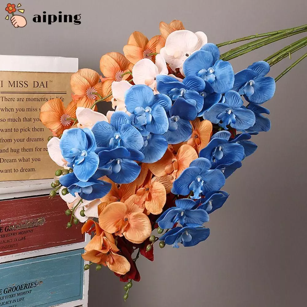Aiping ดอกกล้วยไม้ประดิษฐ์ ผ้าไหม 9 หัว 69 ซม.
