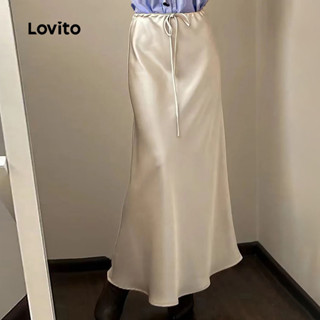 Lovito กระโปรงลําลองผูกเชือกสําหรับฤดูใบไม้ผลิ/ฤดูร้อน สีขาว…