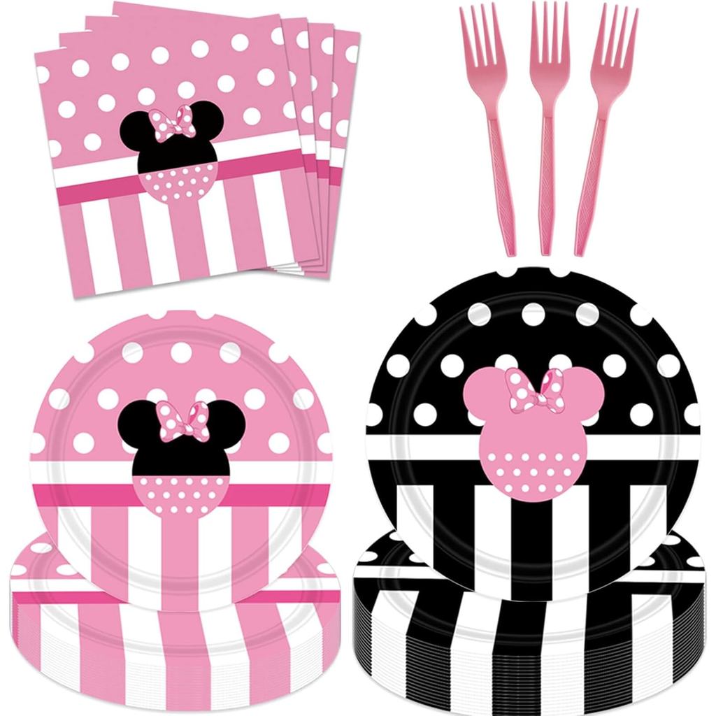 80 ชิ้นสีชมพู Happy Birthday Party Tableware Oh Twodles แผ่นกระดาษผ้าเช็ดปากส้อมสําหรับสาว 1st 2nd 3