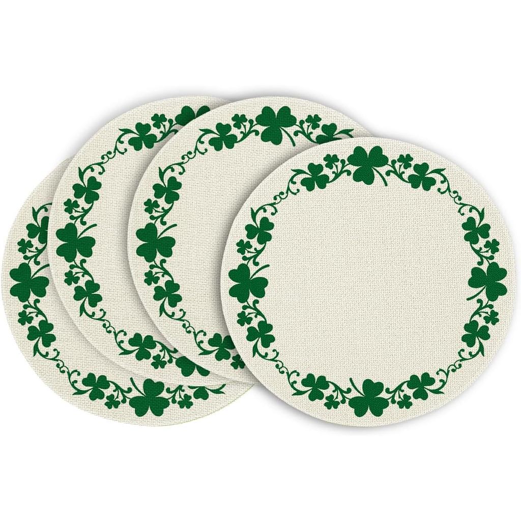Artoid Mode Shamrocks Clover Pattern St. Patricks Day Round Placemats Set 4, 14 นิ้ว Lucky Irish Spr