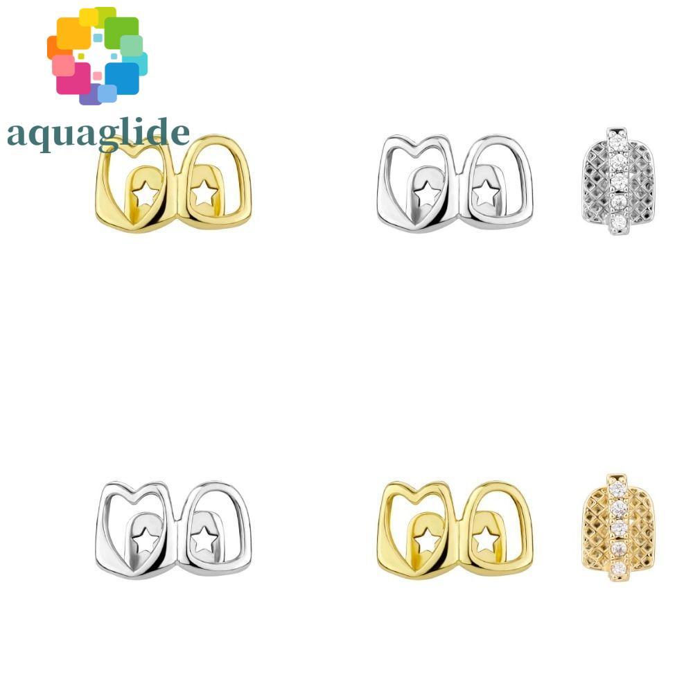 AQUAGLIDE 1/2pcs Hollow Heart Grillz พังค์ลายเพชร เครื่องประดับสำหรับสวมใส่ทั้งชายและหญิง