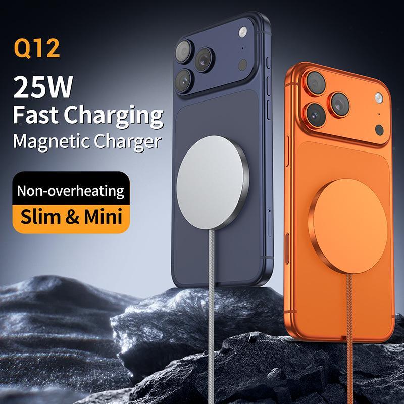 Q12 25W Wireless Fast Charging Charger Ultra-Thin Aluminium Alloy Portable Magnetic Cable Mobile Wireless Charger