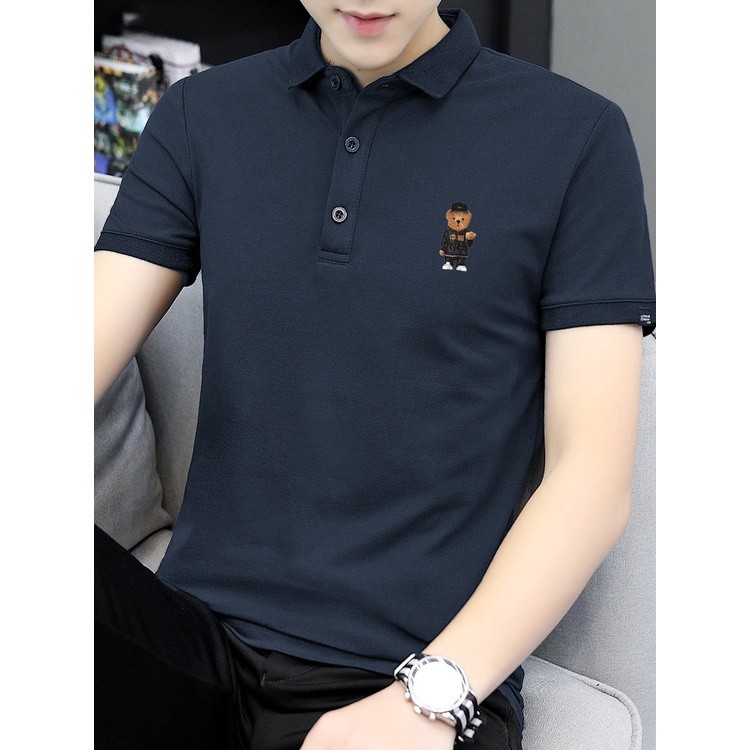 เสื้อโปโลแขนสั้นคอปก BHPC ลายหมี สไตล์ใหม่ สำหรับผู้ชาย สวมใส่ได้ทั้งในและนอกธุรกิจ เหมาะสำหรับฤดูร้