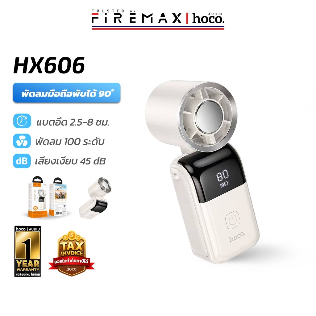 HOCO HX606 พัดลมมือถือ ขนาดเล็ก ปรับแรงลม 100 ระดับ พับได้ 90°  แบต 3000mAh พร้อมสายคล้องคอ พัดลมพกพ