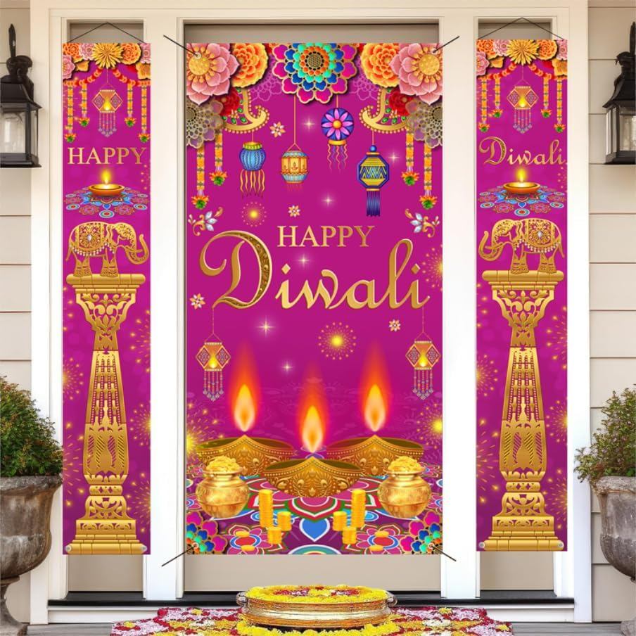 3PCS Happy Diwali แบนเนอร์ตกแต่งสําหรับ Home Clearance Happy Diwali ประตู Porch ป้ายตกแต่งแบนเนอร์สี