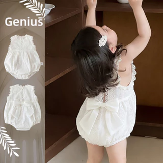 โบว์ลูกไม้สีขาวยอดฮิตสำหรับเด็ก 0-24 เดือน ชุดรอมเปอร์สไตล์เกาหลี ระบายอากาศได้ดี