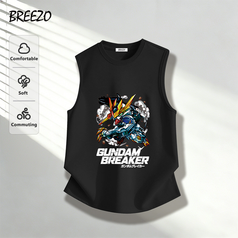 เสื้อกล้ามโอเวอร์ไซส์ ผ้านิ่ม นุ่ม ใส่สบาย คอกลม Mobile Suit Gundam อนิเมะ แนวโน้ม ลายพิมพ์ 2026สินค้าใหม่