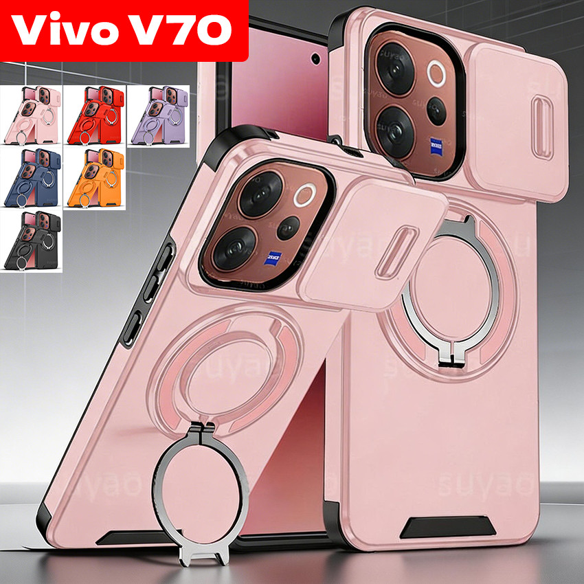 สําหรับVivo V70 FE V70FE 2026 เคสโทรศัพท์เกราะแหวนขาตั้งผู้ถือปลอกแม่เหล็กVivoV70 VivoV70FE V60 V50 V40 Pro Lite VivoV70Liteเลนส์ป้องกันกันกระแทกปกหลัง