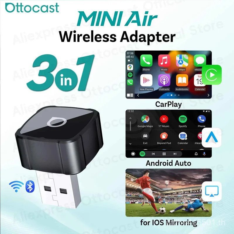 OTTOCAST Express MINI AIR 3 ใน 1 Cube อะแดปเตอร์ 4.0 ไร้สาย CarPlay Android Auto สําหรับ iOS หน้าจอ 