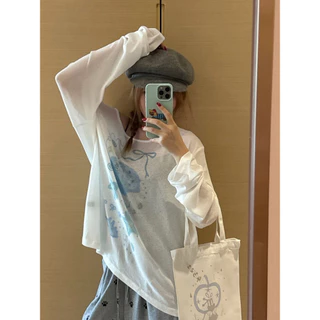 Vogue🌟พร้อมส่ง🌟 เสื้อโอเวอร์ไซส์ แขนยาว ลายท้องทะเล น่ารักๆ สไตล์สาวเกา ใส่ได้หลายแบบ (FY2104#1)