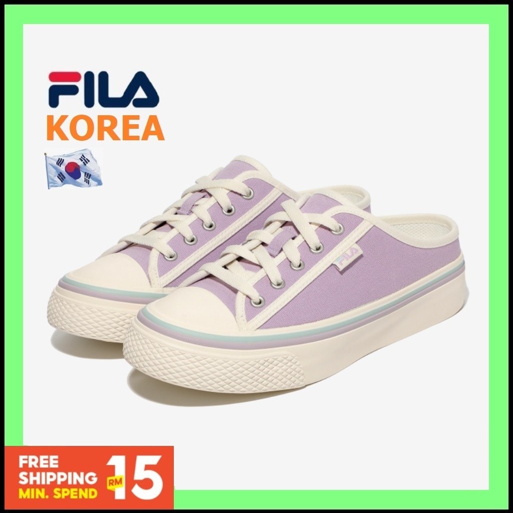 LB8 [FILA SCAN LINE MULE _สีม่วง] FILA รองเท้ารองเท้าผ้าใบผู้หญิงผู้ชายเกาหลี Man รองเท้าผ้าใบผู้หญิ