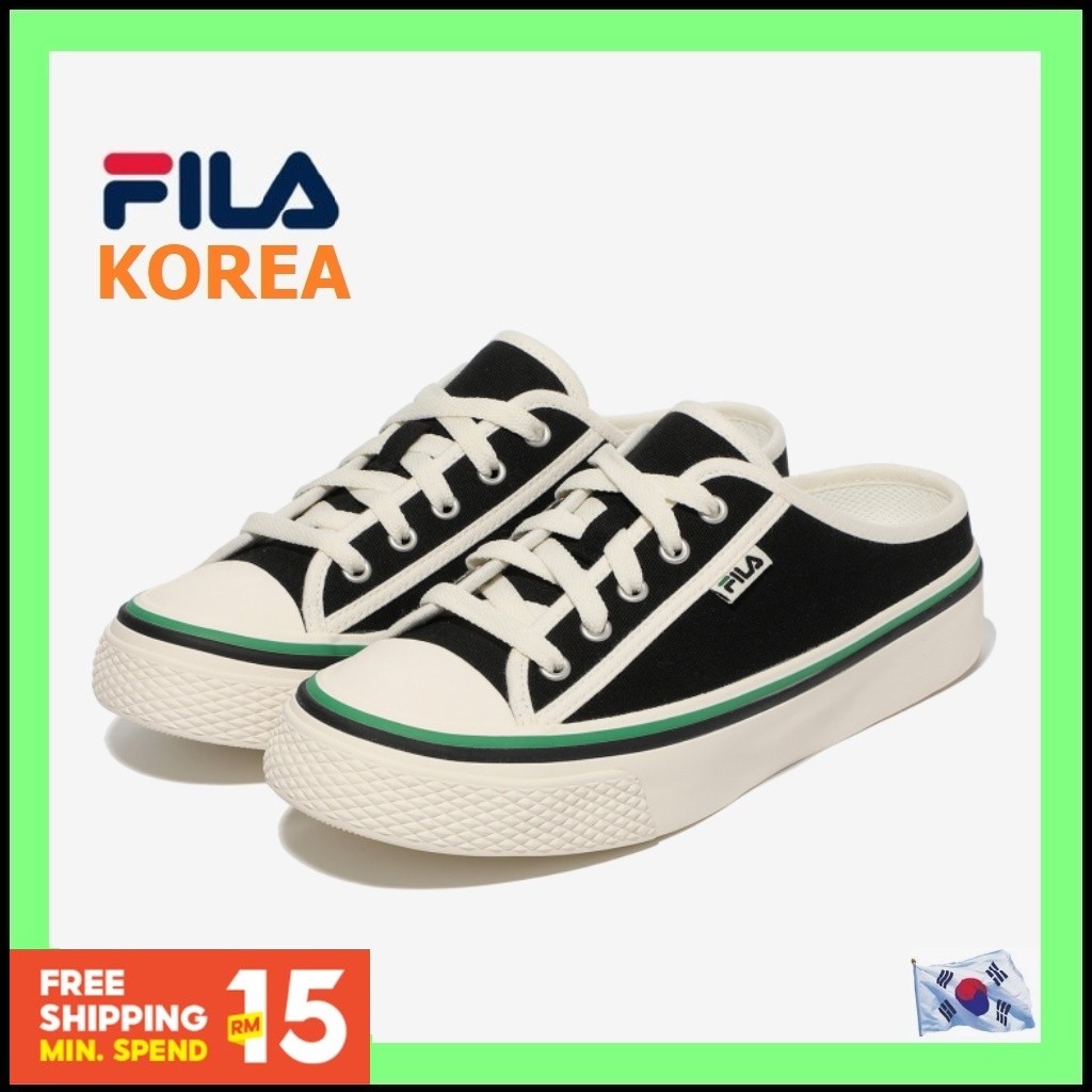 LB8 [FILA SCAN LINE MULE _สีดํา] FILA รองเท้ารองเท้าผ้าใบผู้หญิงผู้ชายเกาหลี Man รองเท้าผ้าใบผู้หญิง