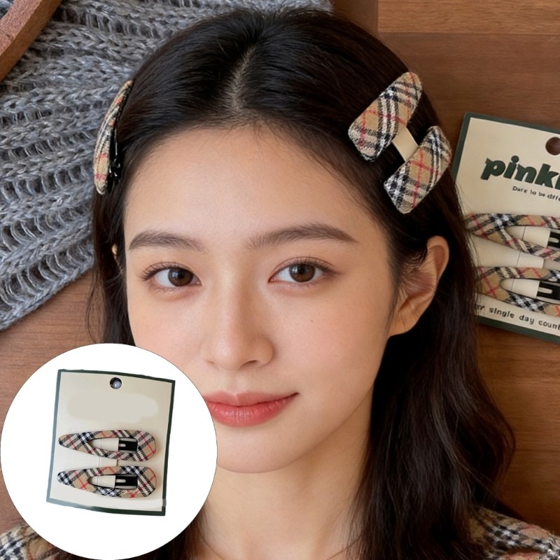 Kiss Kids Side Bang Clip ลายตาหมากรุก สบาย ผม Barrettes อ่อนโยนต่อผิว เหมาะสําหรับงานปาร์ตี้ Gatheri