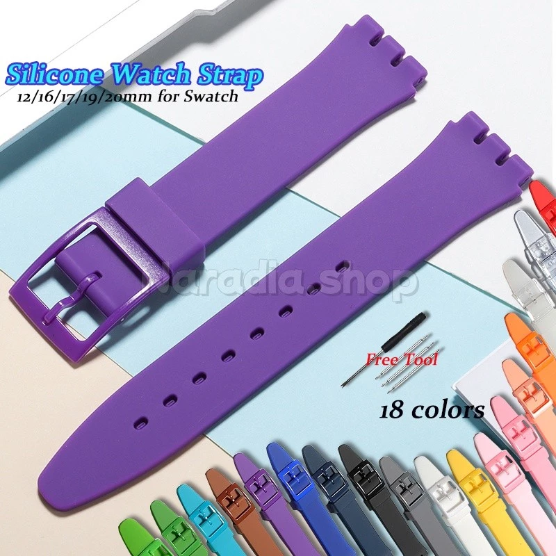 SWATCH สําหรับ ตัวอย่าง 12-20มิลลิเมตรที่มีสีสันซิลิโคนกันน้ํายางนาฬิกาวงผู้ชายผู้หญิงเปลี่ยนสายนาฬิกาสําหรับกีฬา