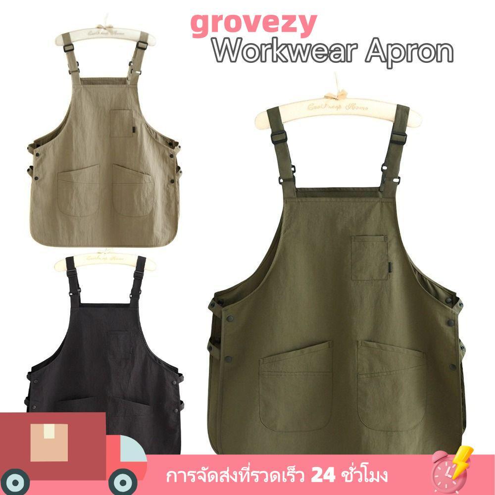 ผ้ากันเปื้อน GROVEZY Catering Workwear ผ้ากันเปื้อนภาพวาดทนคราบสไตล์ญี่ปุ่น ชุดเอี๊ยมทํางานในครัวเรือนกันน้ําสําหรับช่างตัดผมคาเฟ่