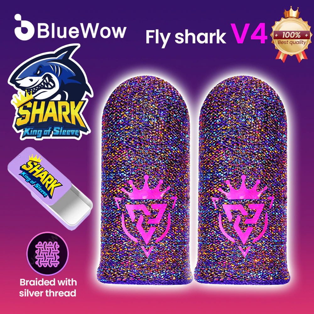 ปลอกนิ้วเล่นเกม BlueWow Shark King พร้อมโลโก้สะท้อนแสงและความไวไฟฟรี | อุปกรณ์เสริมสําหรับเล่นเกม Fire & Mobile Legends ฟรี