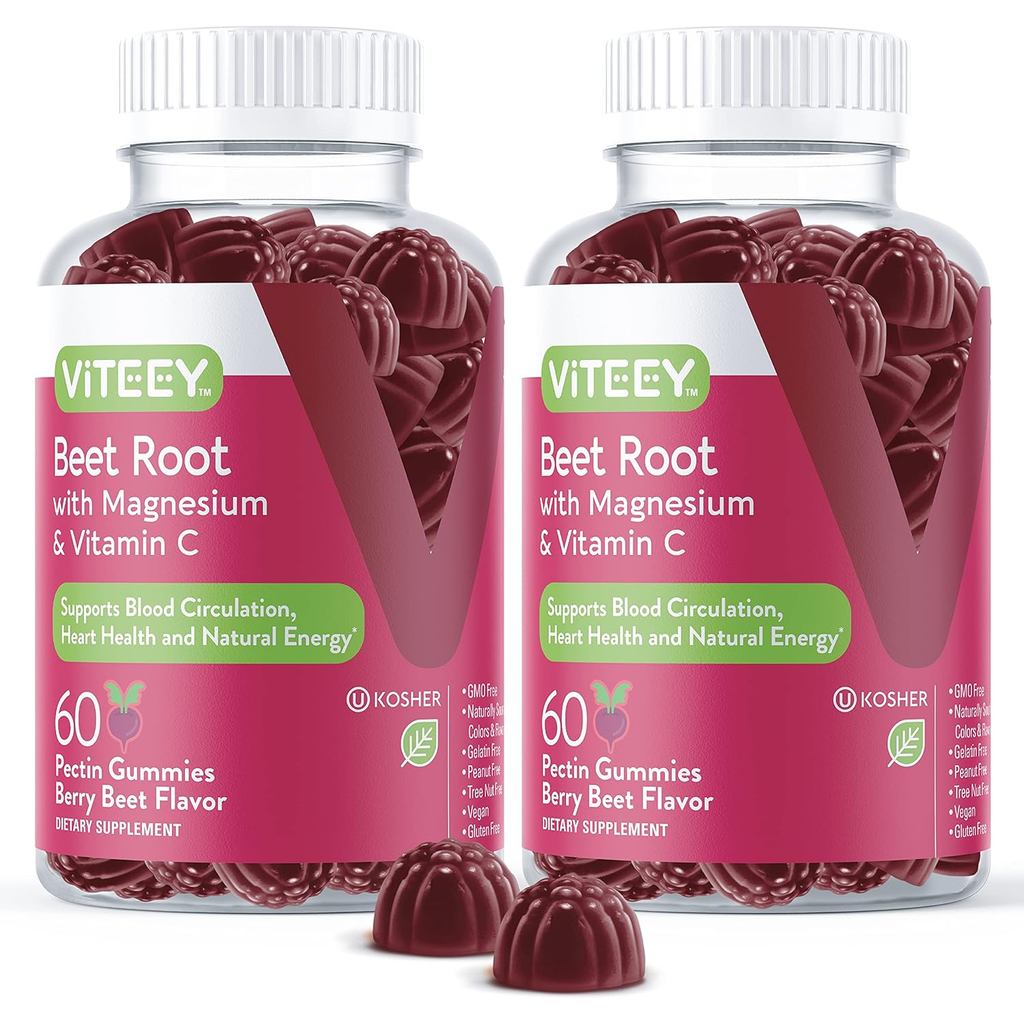 Viteey Beetroot Gummy ประกอบด้วยอาหารเสริมแมกนีเซียมและวิตามินซี-บีทรูท ส่งเสริมสุขภาพหัวใจ, การสนับ