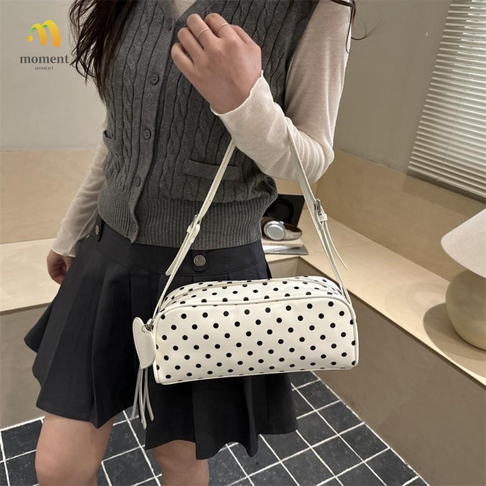 MOMENT Tote Bags, PU Leather Adjustable Strap Shoulder Bag, Fashion Polka Dot Large Capacity Underar