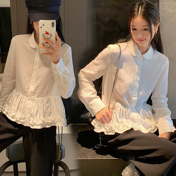 mimi&diid#เสื้อเชิ้ตผู้หญิง แขนยาว ลายสีขาว ดีไซน์เรียบหรู สำหรับใส่ทุกวัน แบบมีสไตล์ เหมาะสำหรับทุกวัน#W714
