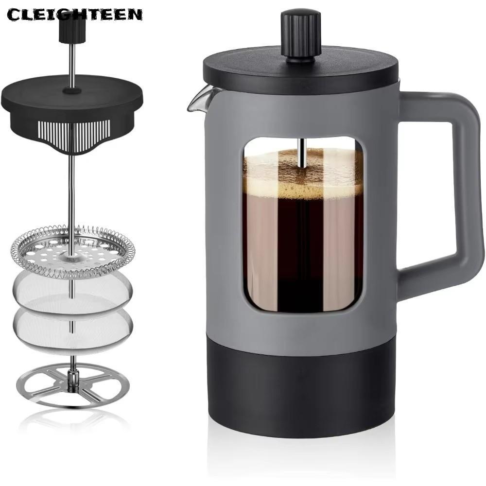 CLEIGHTEEN เครื่องชงกาแฟ French Press, 600ml Anti-Rust Tea Coffee Brewer, แก้ว Borosilicate แบบพกพาค