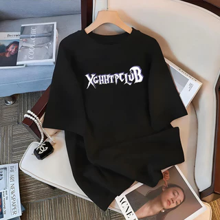 (ผ้าฝ้าย 100%)Luvoro oversize unisex เนื้อผ้านุ่มระบายแขนสั้น T-shirt สีดำและสีขาว เสื้อยืดทูโทน เสื้อยืดแขนสั้น C1727