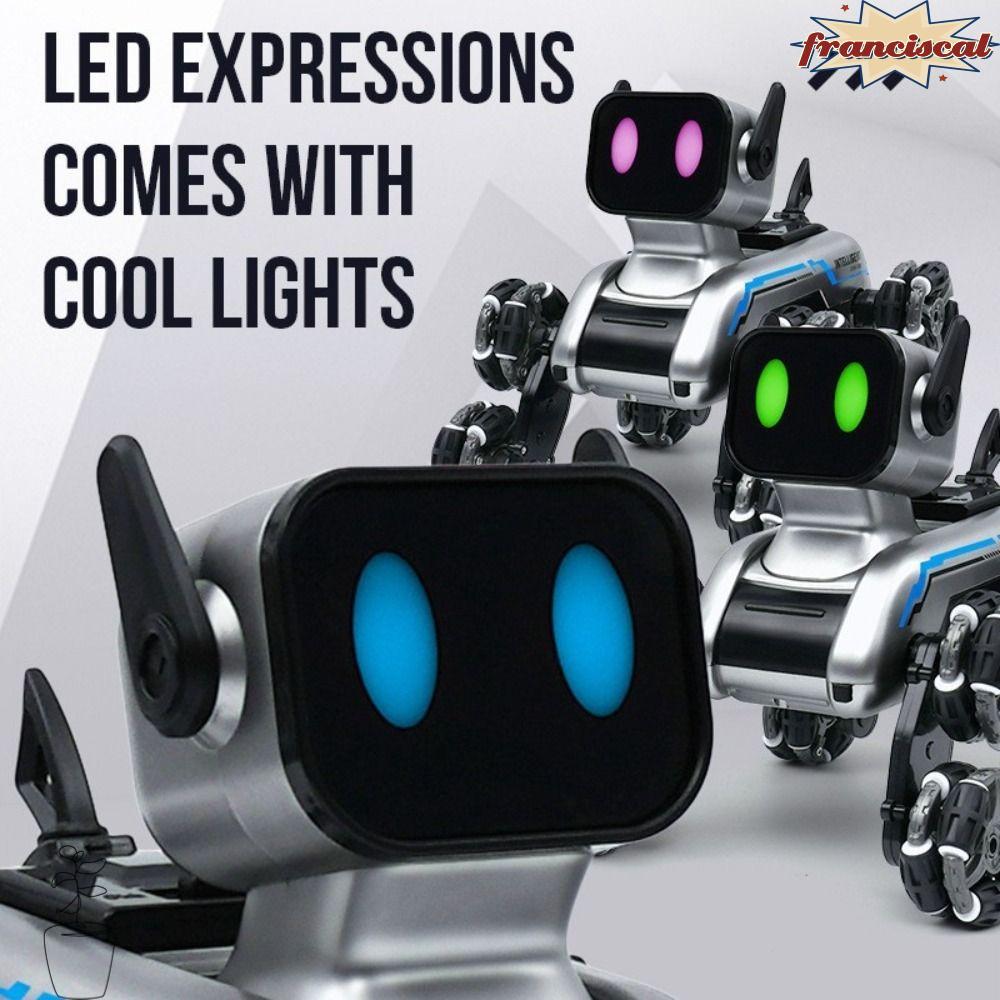 FRANCISCAL RC AI Robot, Silver Plastic Remote Control Robot, Eight Wheeled 8 Wheel Pet Dog Childrens