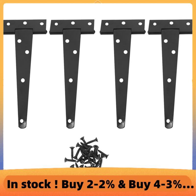 4 ชิ้น 6 นิ้วบานพับประตูสําหรับงานหนัก T-Strap Tee Shed บานพับบานพับประตูสําหรับบานพับประตูไม้ (สีดํ