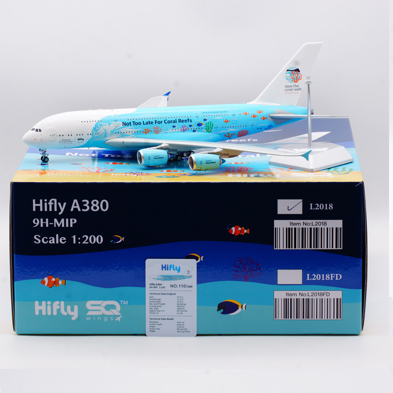 พร้อมสต็อก SQ Wings 1: 200 เครื่องบินโลหะผสมรุ่นโปรตุเกส Hifly คู่การจับคู่สี A380 9H-MIP