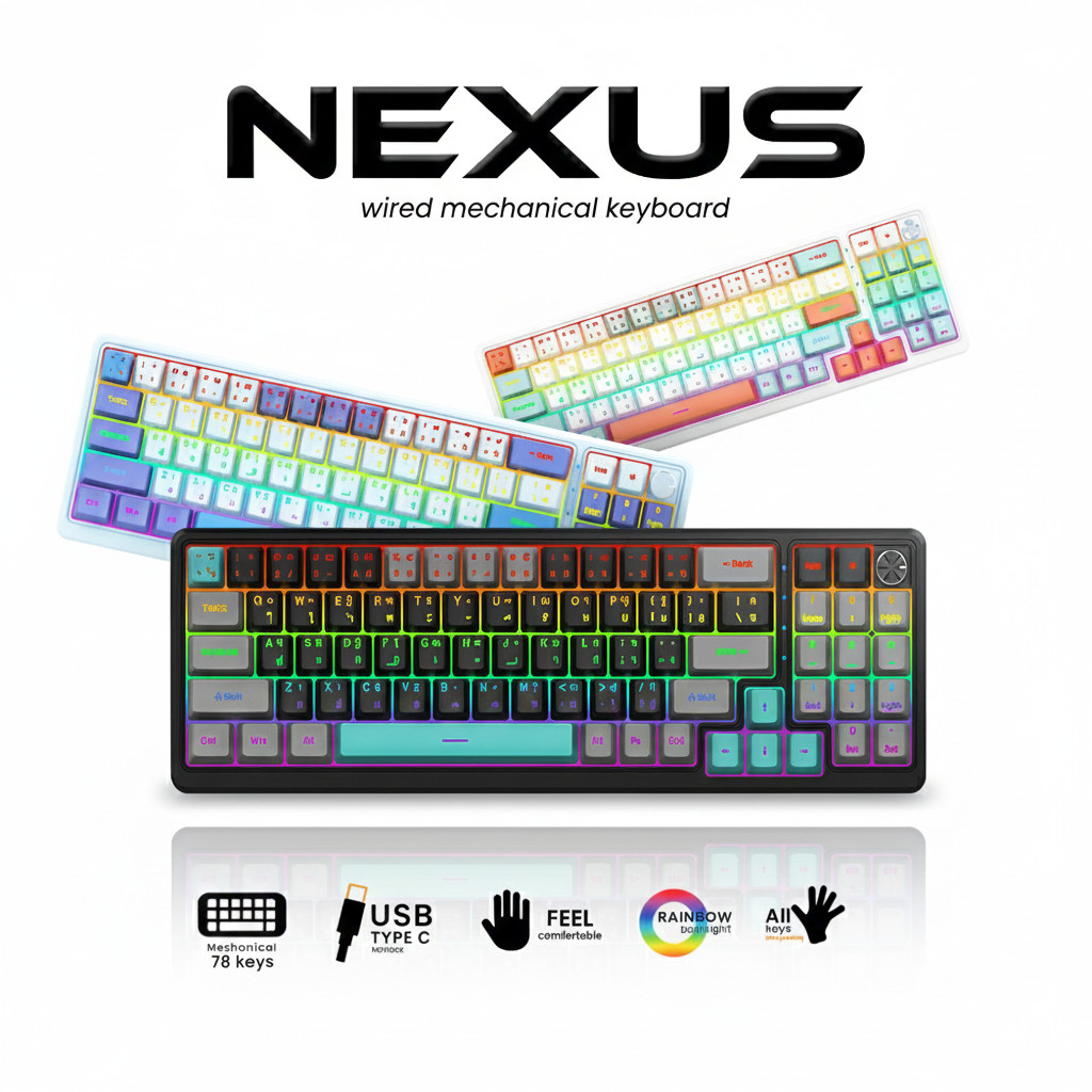 Neolution E-Sport NEXUS คีย์บอร์ด มีสาย Mechanical Gaming RGB 78Keys Knob ปรับไฟ/เสียง RED SW TH
