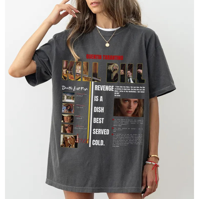 ชุดเสื้อภาพยนตร์ Kill Bill เสื้อยืดกราฟิกย้อนยุคญี่ปุ่นสำหรับทุกเพศ เสื้อสตรีทแวร์ภาพยนตร์ Quentin T