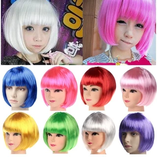 Bobo Hair หัวระเบิดสี ตลกคอสเพลย์วิกผมตรงสั้น เลดี้พรรคแฟชัน Props สีสันเวทีการแสดง