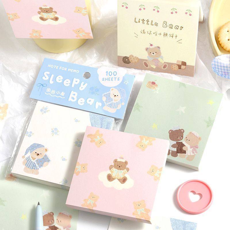 postit น่ารัก กระดาษฉีก กระดาษโน้ตวอลทซ์หมีน้อย100แผ่นไม่มีกาว ins น่ารักสไตล์ Mori ทุกวันสมุดโน้ตวั