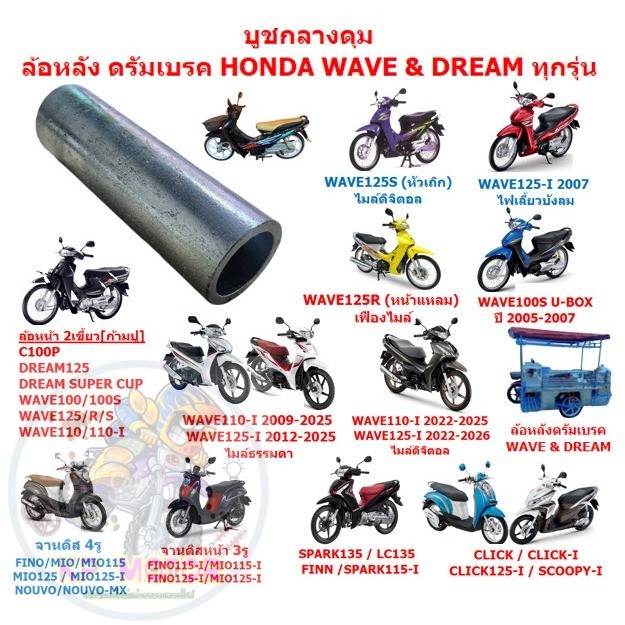 *รวมรุ่น* บูชในดุมล้อหน้า+หลัง บูชกลางดุม WAVE100S WAVE110 WAVE110-I WAVE125R/S/I FINO CLICK SPARK