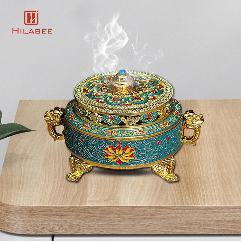 [hilabee] ที่วางกระถางธูปลายพุทธทิเบตดอกบัวสีสันสดใส-สีฟ้า