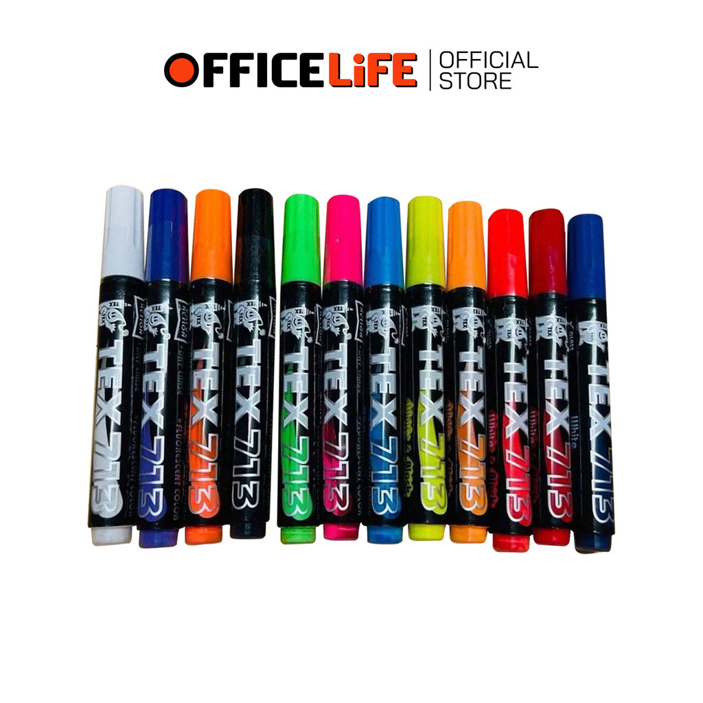 TEX (เท็กซ์) ปากกาไวท์บอร์ดสีสะท้อนแสง ปากกาไวท์บอร์ด รุ่น 713 ขนาดหัวปากกา 2 mm. ( 1 ด้าม )