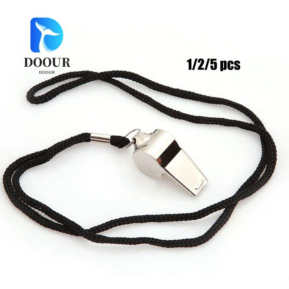 DOOUR นกหวีดโลหะสำหรับกีฬา ขนาด 1/2/5 พิซ ผลิตจากสแตนเลส มีให้เลือกหลายสี และมาพร้อมสายคล้องคอกันหาย