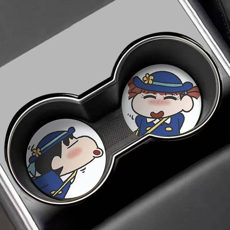 【Ready Stock】 Crayon Xiaoxin Couple Car Coaster Car Cup Slot Storage Pad New Car Interior Decoration