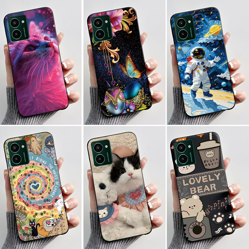 ปลอกสําหรับ Nokia HMD Pulse Pro / HMD Pulse / HMD Pulse + เคสความงามแมวน่ารักนักบินอวกาศสีดํา Matte Soft TPU กันกระแทก