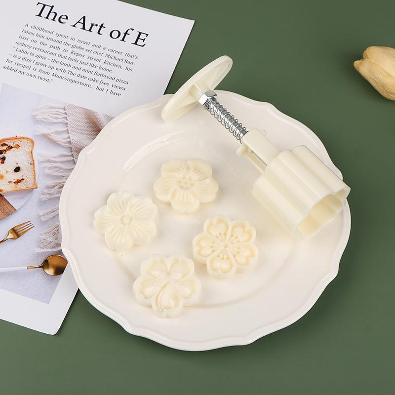 [fashionapple] 4 ชิ้น/เซ็ต Mooncake แม่พิมพ์ Cherry Blossom ดอกไม้รูปแบบแสตมป์มือกดแม่พิมพ์ Plungers Pastry เครื่องมือสต็อกใหม่