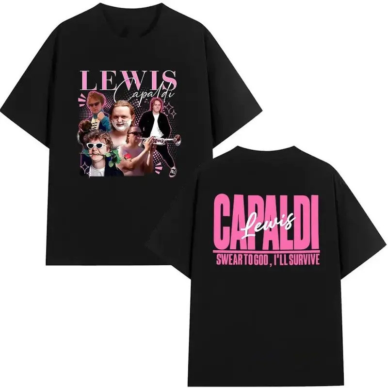 แฟชั่นนักร้อง Lewis C-Capaldi เสื้อยืดผู้ชาย World Tour เสื้อยืดโกธิคผ้าฝ้ายซุปเปอร์ สบาย แขนสั้น เส