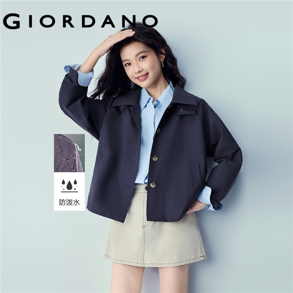 GIORDANO WOMEN Lapel collar loose hooded jacket 05376083