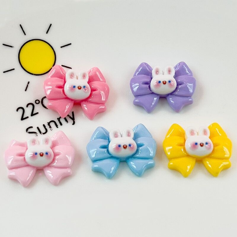 [10-50 pcs/bag] การ์ตูนเคลือบเงากระต่ายโบว์เรซิ่นอุปกรณ์เสริม ทําเอง กิ๊บติดผมเชือกผมคลิปเคสโทรศัพท์ถ้วยน้ําสติกเกอร์แพทช์ XD