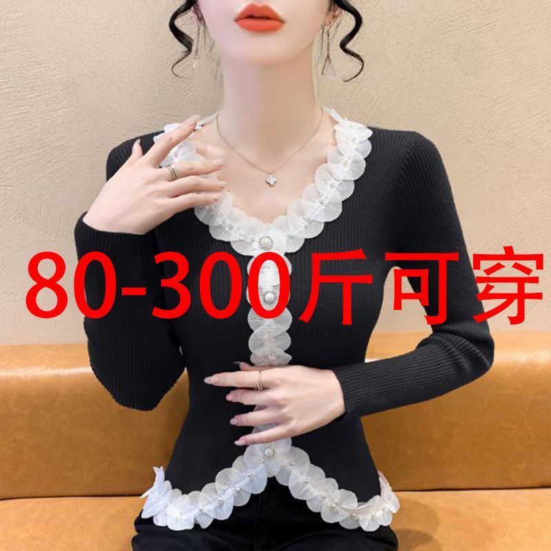 เกาหลี เกาหลี 20262024ฤดูใบไม้ผลิฤดูใบไม้ร่วงสไตล์ใหม่High-End Vคอสามมิติลูกไม้เย็บเสื้อแขนยาวAll-Ma