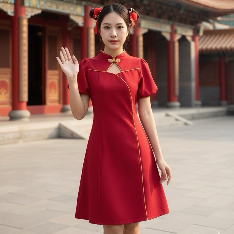 D178  ชุดตรุษจีนกี่เพ้าDarin Dress ความยาวยาว33-34นิ้ว มีไซส์ S-2XL - รูปที่ 7