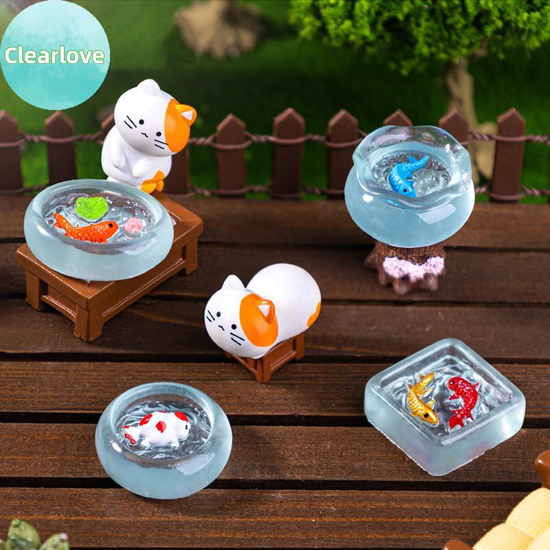 Clearlove 4 ชิ้น/เซ็ต Dollhouse Miniature จําลอง Koi Fish Tank ตุ๊กตา House รอบถังปลาตุ๊กตาเฟอร์นิเจ